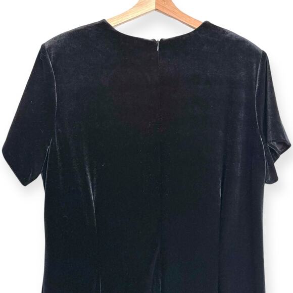 Vintage Ultra Dress Black Velour Stretchy V Neck Maxi Dress Women's Size 16 - Picture 9 of 12